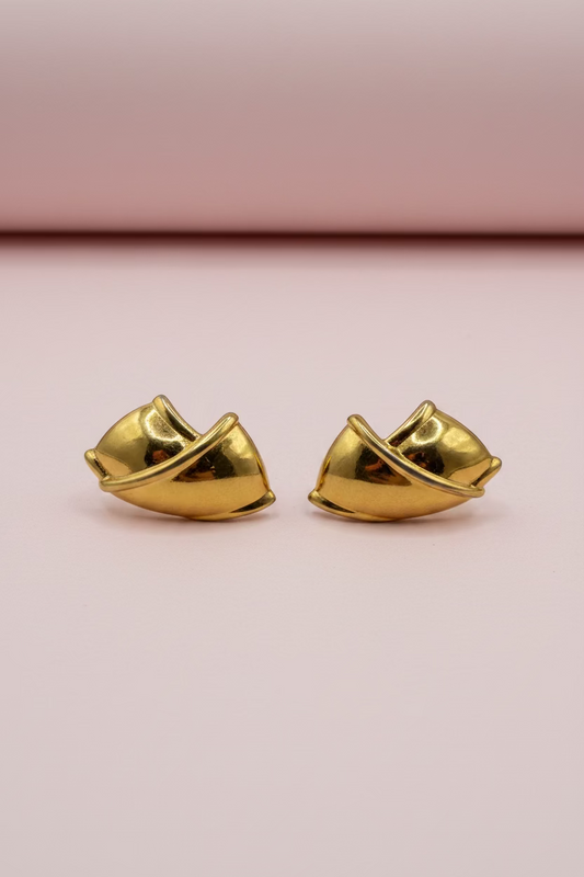 Vintage Monet Gold Ribbon-Fold Shell Clip On Earrings