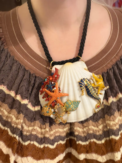 Vintage RARE Christian Lacroix Monumental Rhinestone Shell Necklace