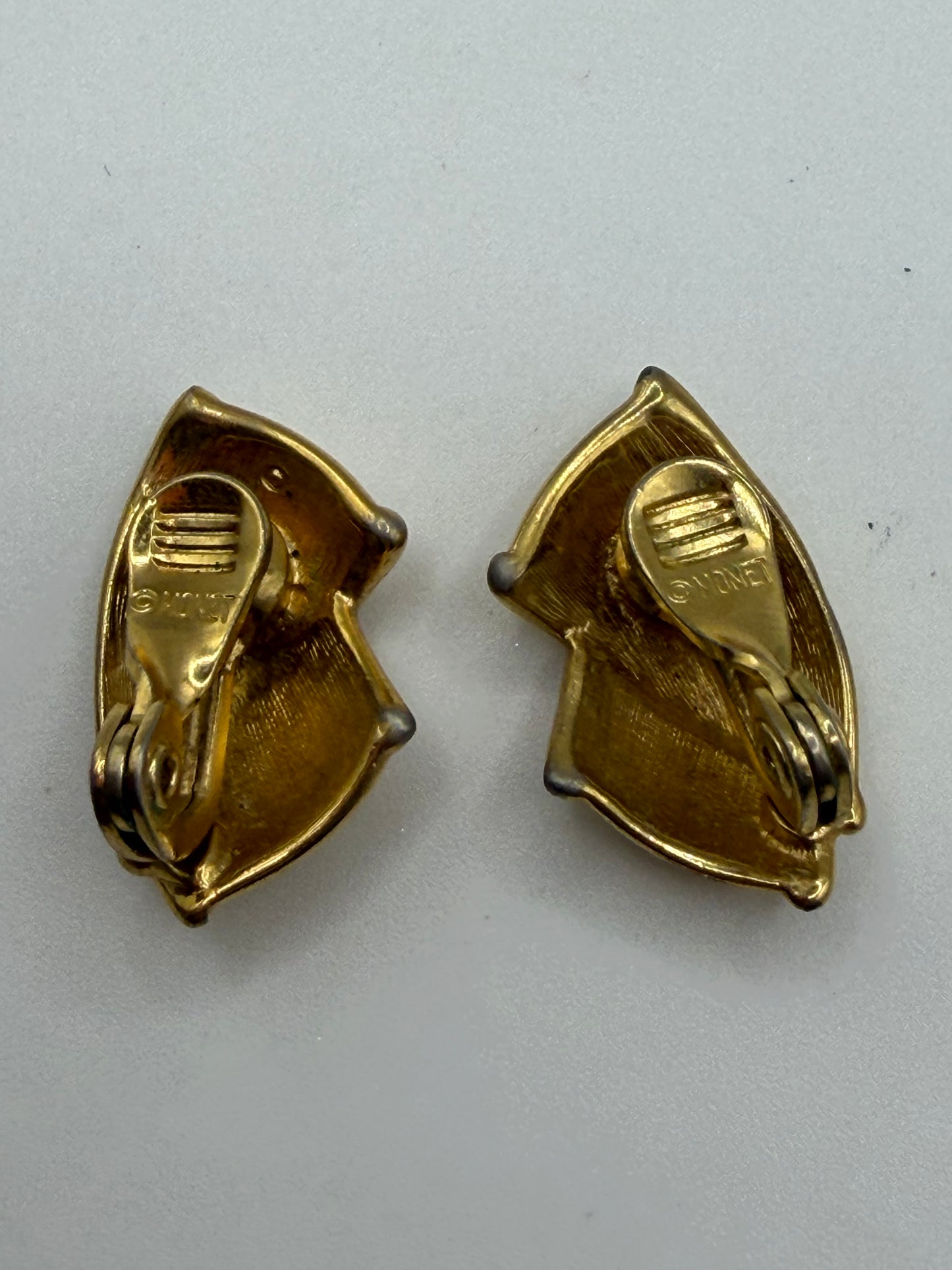 Vintage Monet Gold Ribbon-Fold Shell Clip On Earrings