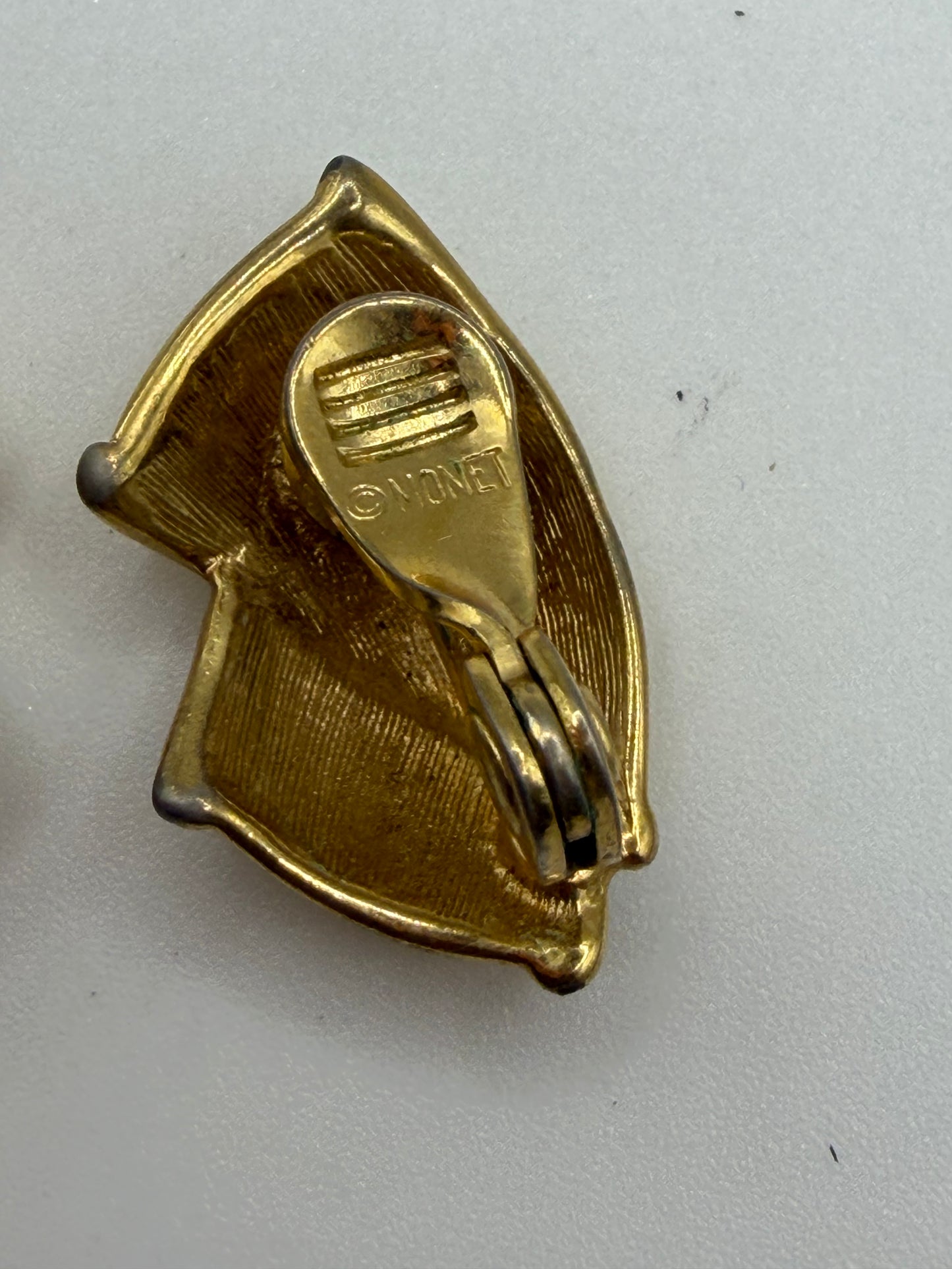Vintage Monet Gold Ribbon-Fold Shell Clip On Earrings