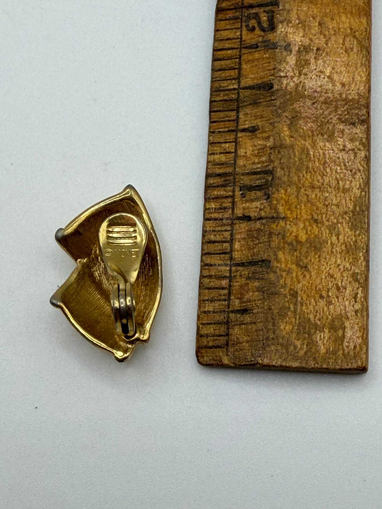 Vintage Monet Gold Ribbon-Fold Shell Clip On Earrings