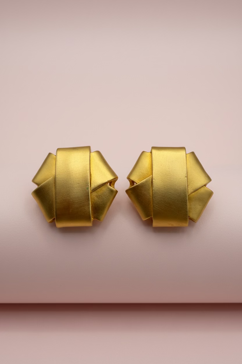 Vintage Matte Gold Origami Knot Dome Earrings