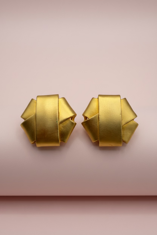 Vintage Matte Gold Origami Knot Dome Earrings