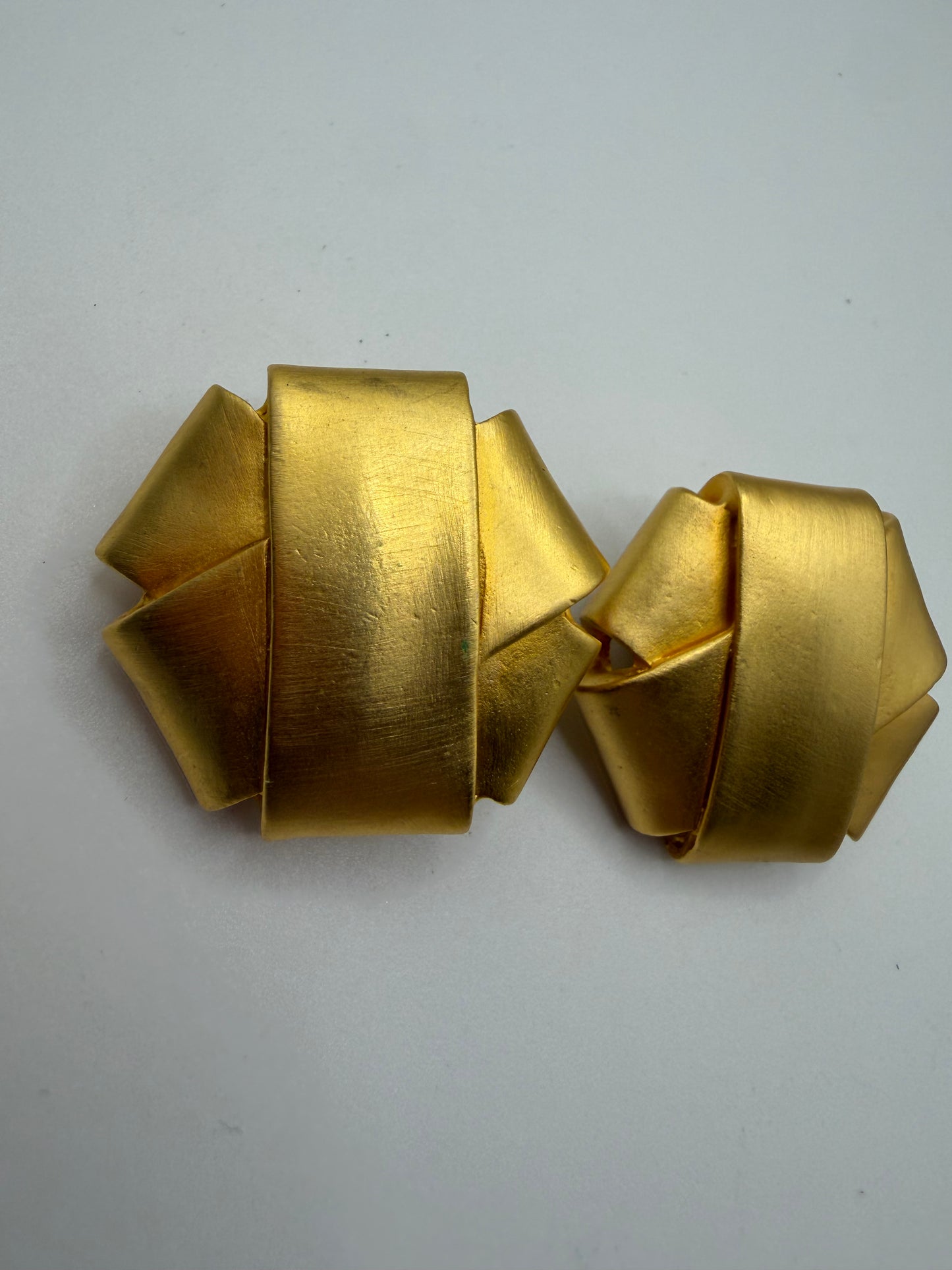 Vintage Matte Gold Origami Knot Dome Earrings