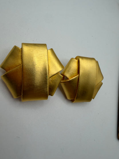 Vintage Matte Gold Origami Knot Dome Earrings