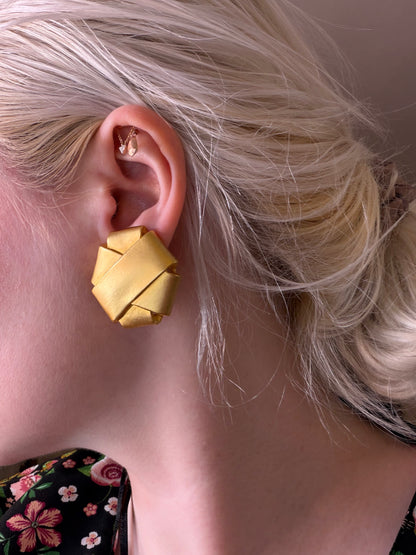 Vintage Matte Gold Origami Knot Dome Earrings
