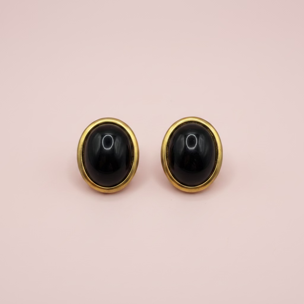 Vintage Kenneth Jay Lane Black Cabochon Oval Earrings