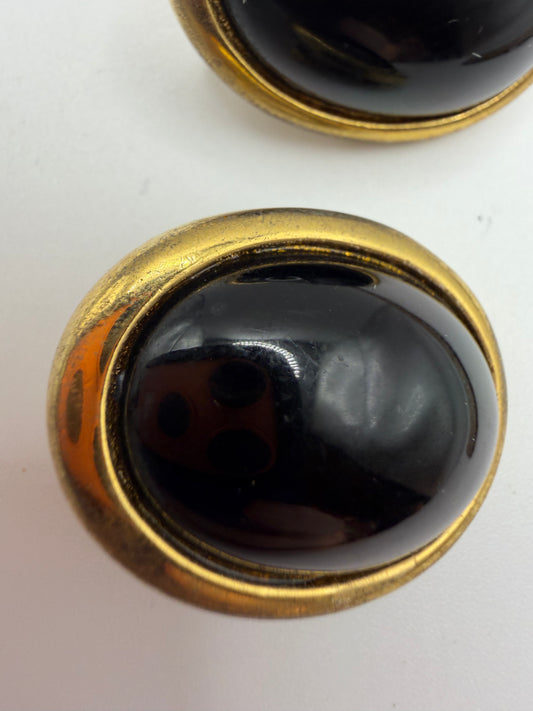 Vintage Kenneth Jay Lane Black Cabochon Oval Earrings