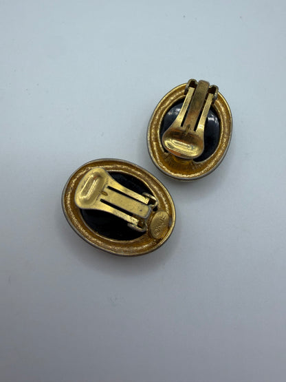 Vintage Kenneth Jay Lane Black Cabochon Oval Earrings