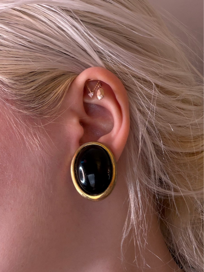 Vintage Kenneth Jay Lane Black Cabochon Oval Earrings