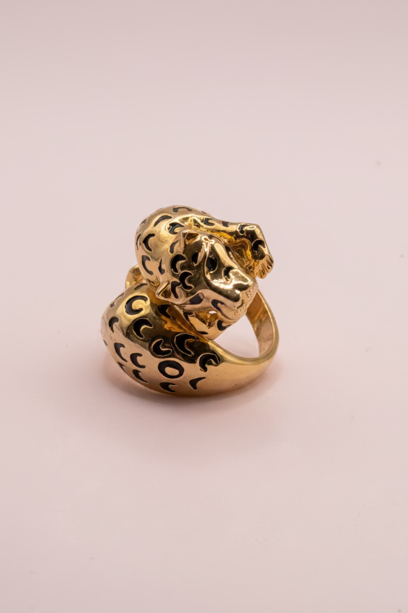 Vintage Oversized Gold Leopard Wrap Ring