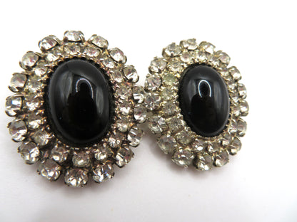 Vintage 1950s Chunky Rhinestone Clip On Earrings