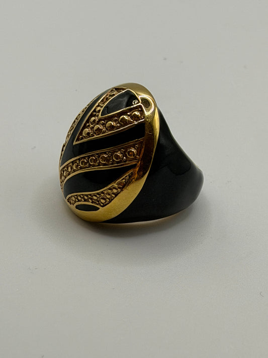 Vintage Chunky Oversized Gold and Black Enamel Dome Ring
