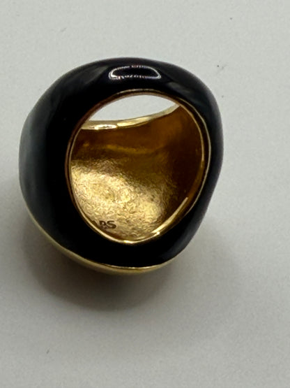 Vintage Chunky Oversized Gold and Black Enamel Dome Ring