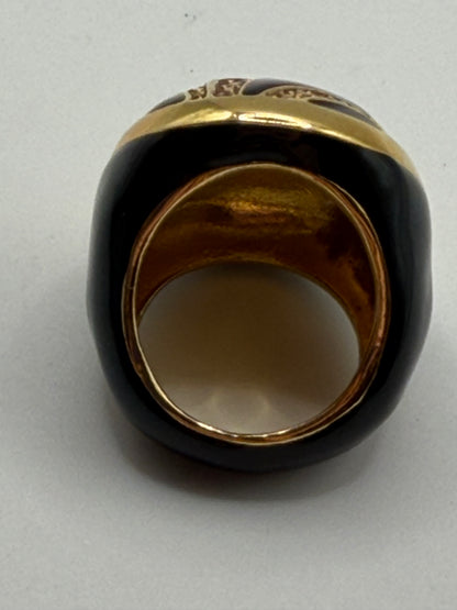 Vintage Chunky Oversized Gold and Black Enamel Dome Ring