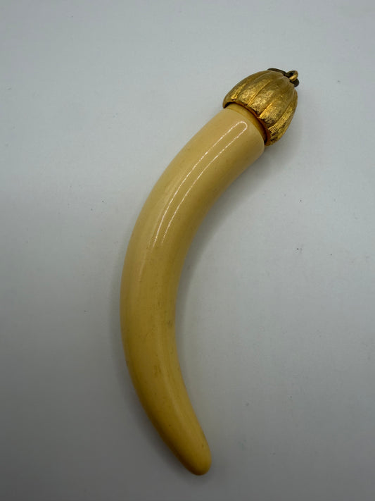 Vintage Faux Horn Pendant with Gold Cap