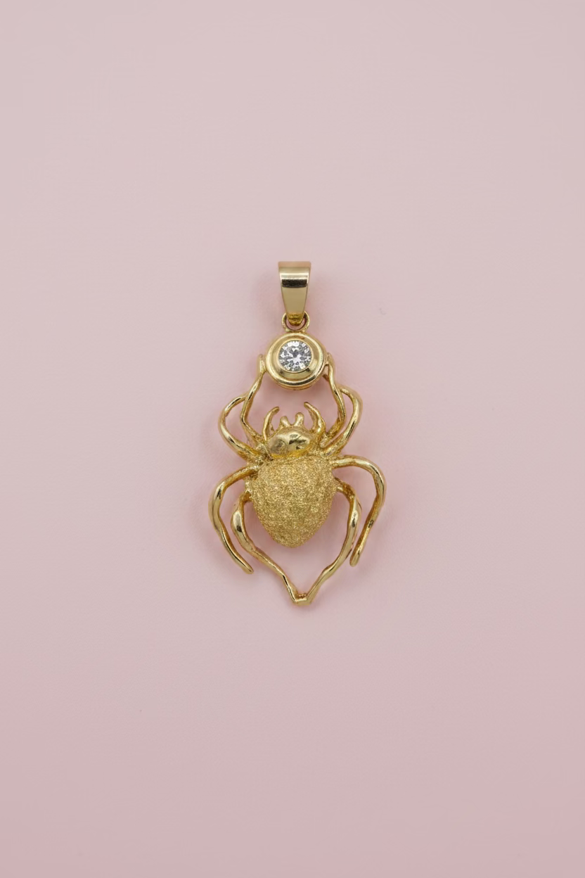 Vintage 18K Solid Gold & Diamond Spider Pendant