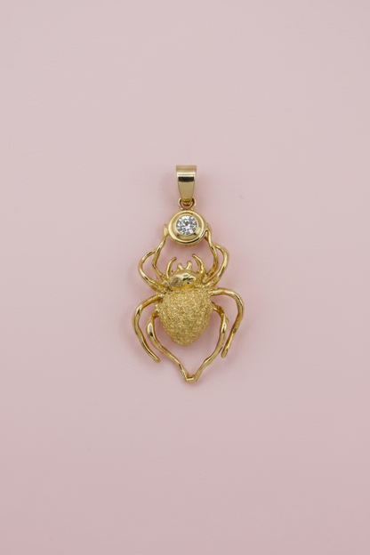 Vintage 18K Solid Gold & Diamond Spider Pendant