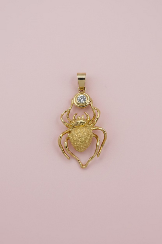 Vintage 18K Solid Gold & Diamond Spider Pendant