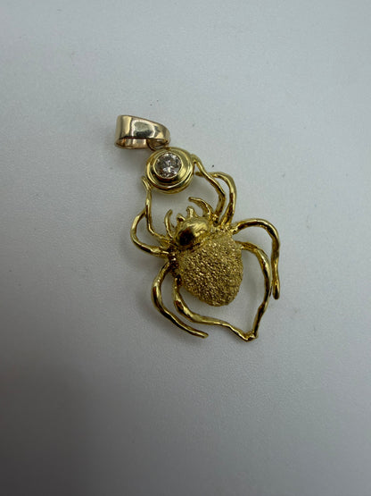 Vintage 18K Solid Gold & Diamond Spider Pendant
