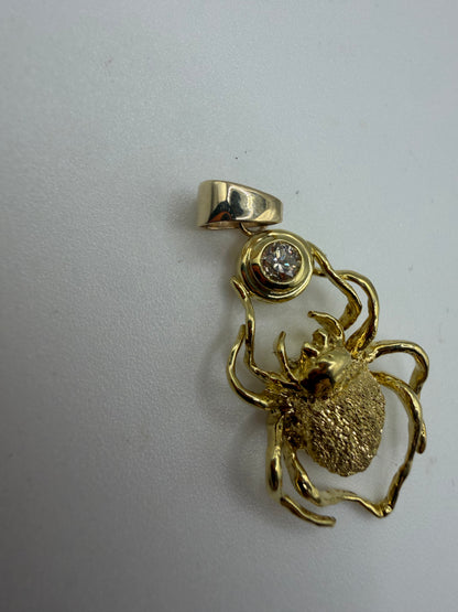 Vintage 18K Solid Gold & Diamond Spider Pendant