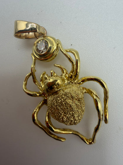Vintage 18K Solid Gold & Diamond Spider Pendant