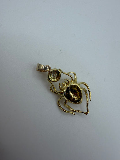 Vintage 18K Solid Gold & Diamond Spider Pendant