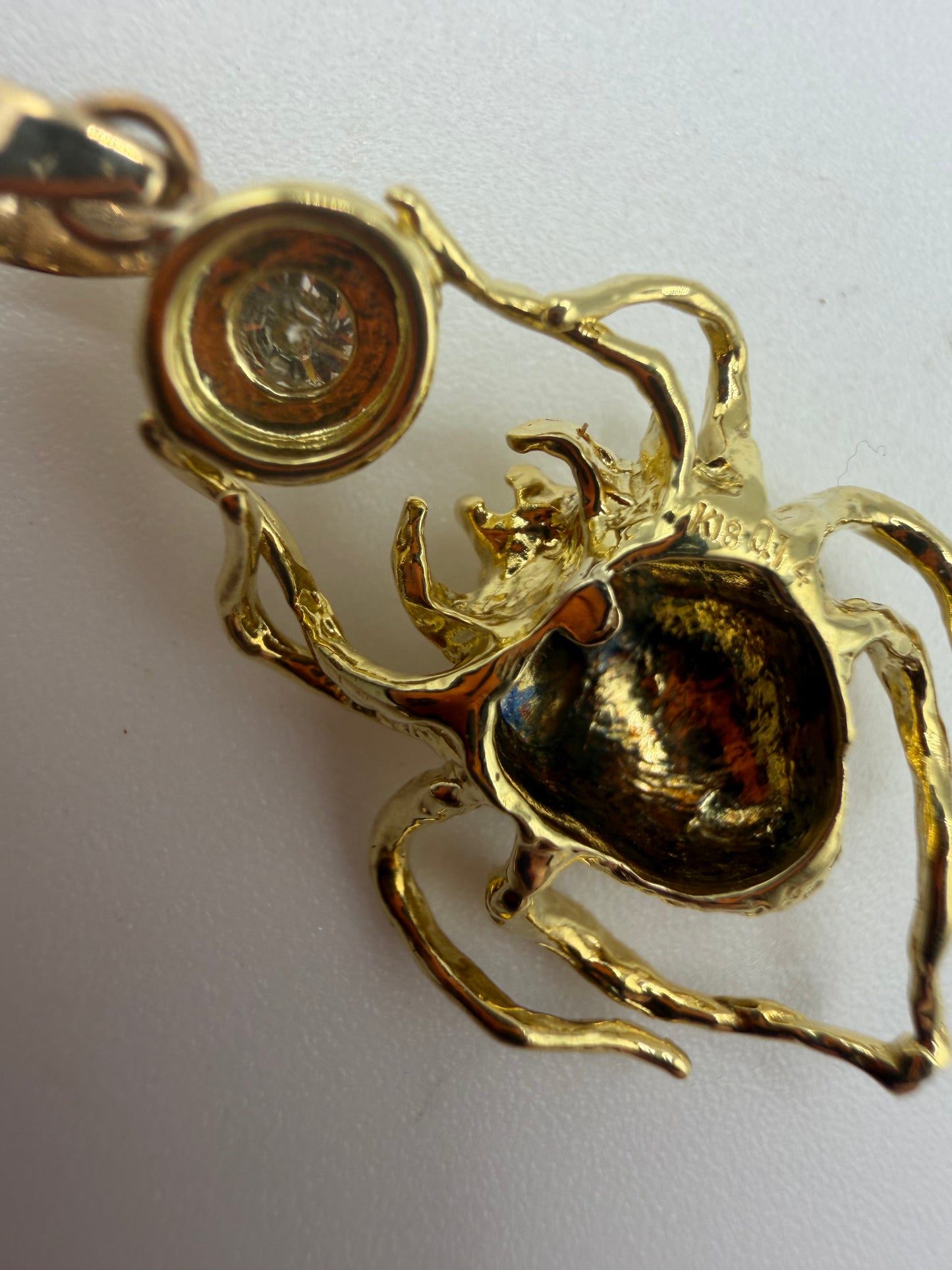 Vintage 18K Solid Gold & Diamond Spider Pendant