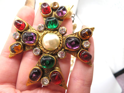 Vintage Chanel 1985 Gripoix Pearl Maltese Cross Statement Necklace