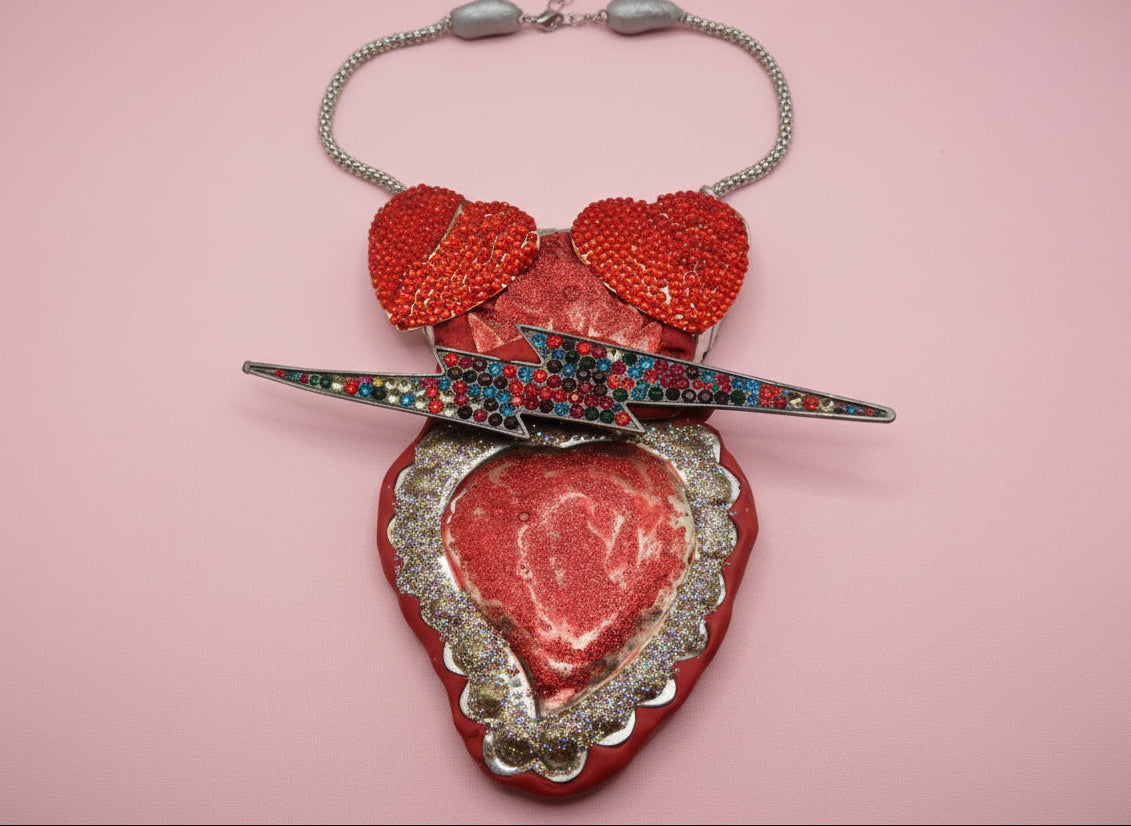 Sue Kreitzman Vintage Electric Heart Early Neckshrine Necklace