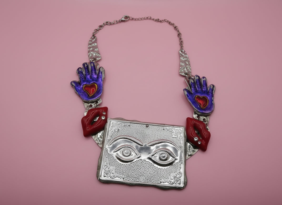 Sue Kreitzman Vintage Face & Hands Early Neckshrine Necklace