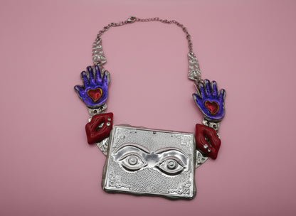 Sue Kreitzman Vintage Face & Hands Early Neckshrine Necklace