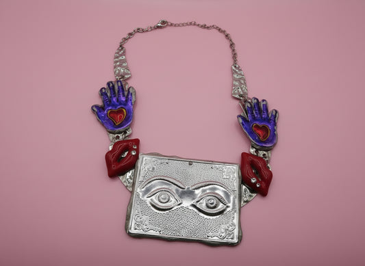 Sue Kreitzman Vintage Face & Hands Early Neckshrine Necklace