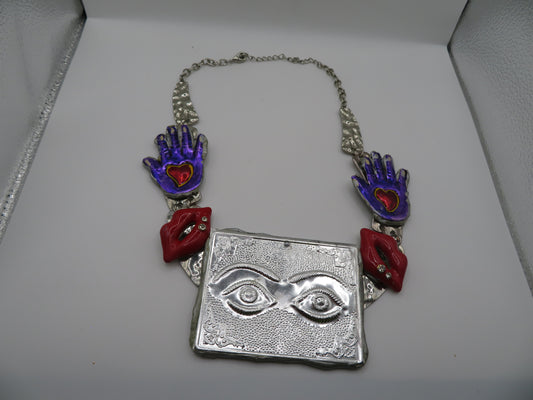 Sue Kreitzman Vintage Face & Hands Early Neckshrine Necklace