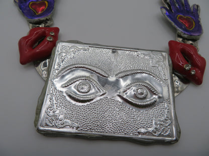 Sue Kreitzman Vintage Face & Hands Early Neckshrine Necklace