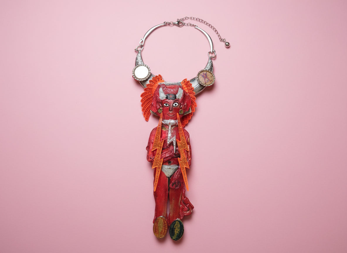 Sue Kreitzman Vintage Devilish Electric Bolt Icon Early Neckshrine Necklace