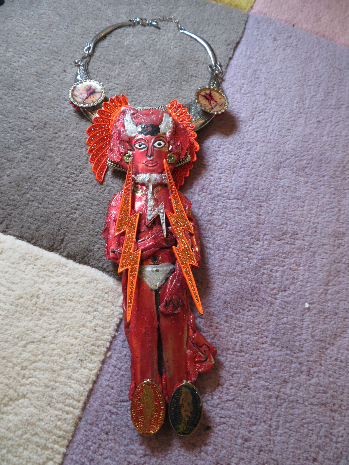 Sue Kreitzman Vintage Devilish Electric Bolt Icon Early Neckshrine Necklace