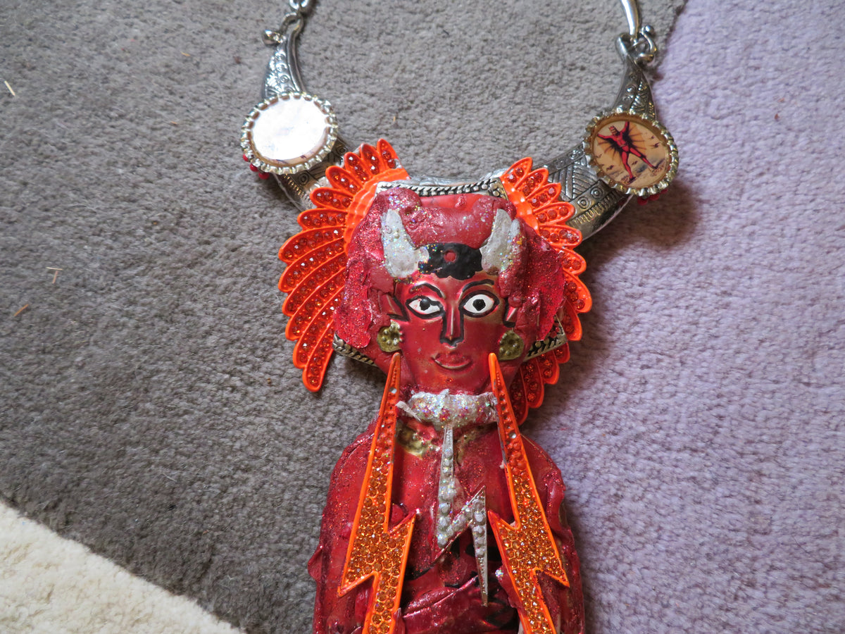 Sue Kreitzman Vintage Devilish Electric Bolt Icon Early Neckshrine Necklace