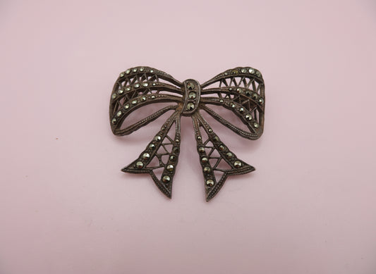 Vintage Sterling Silver Marcasite Brooch