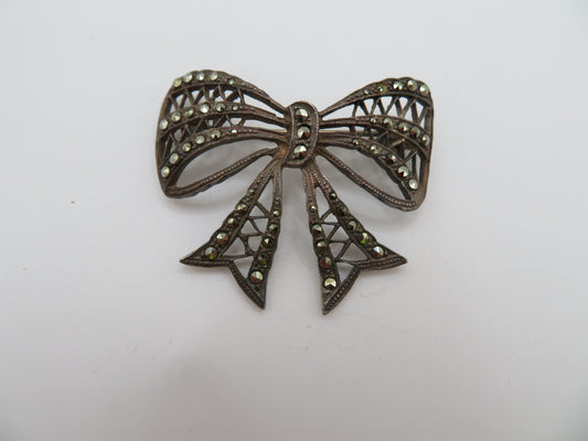 Vintage Sterling Silver Marcasite Brooch