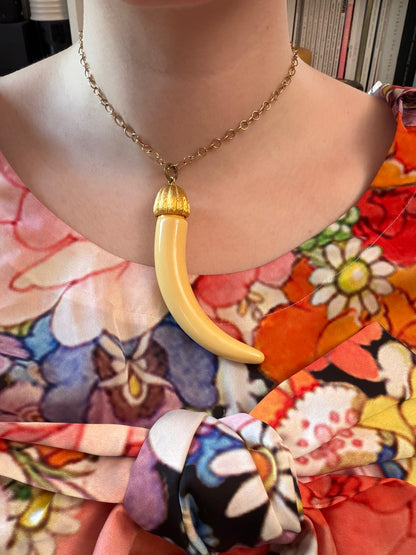 Vintage Faux Horn Pendant with Gold Cap