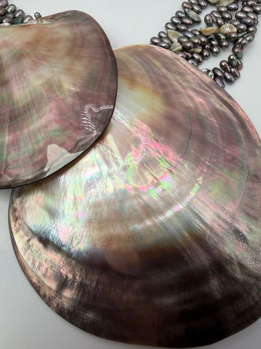 Vintage Siman Tu Double Abalone Shell Pearl Statement Necklace