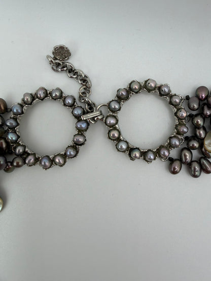 Vintage Siman Tu Double Abalone Shell Pearl Statement Necklace