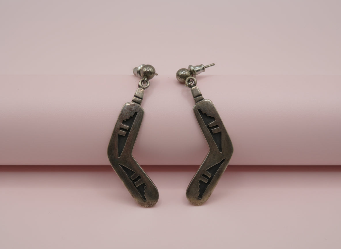 Vintage Hopi Sterling Silver Overlay Earrings