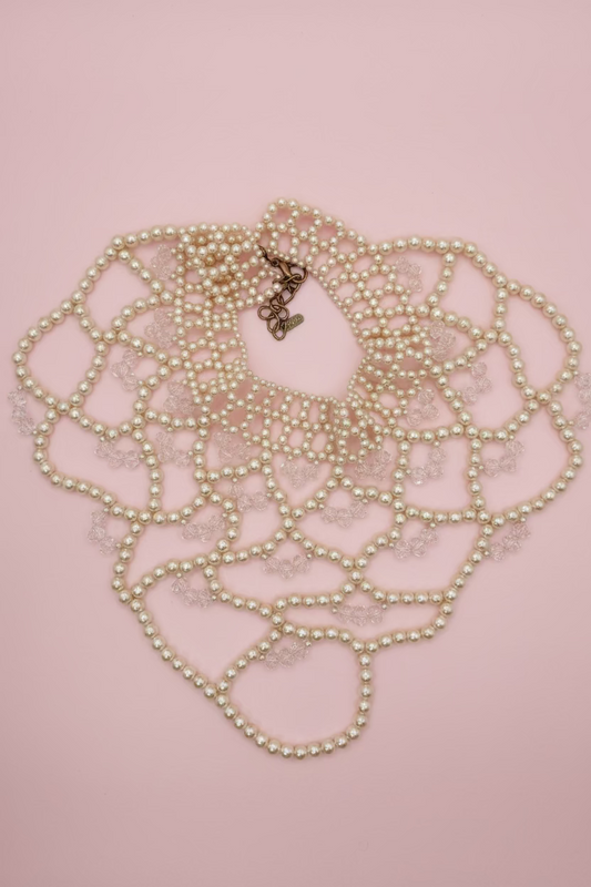 Vintage Oversized Pearl Crystal Lattice Collar Necklace