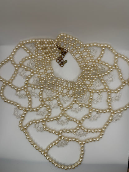 Vintage Oversized Pearl Crystal Lattice Collar Necklace
