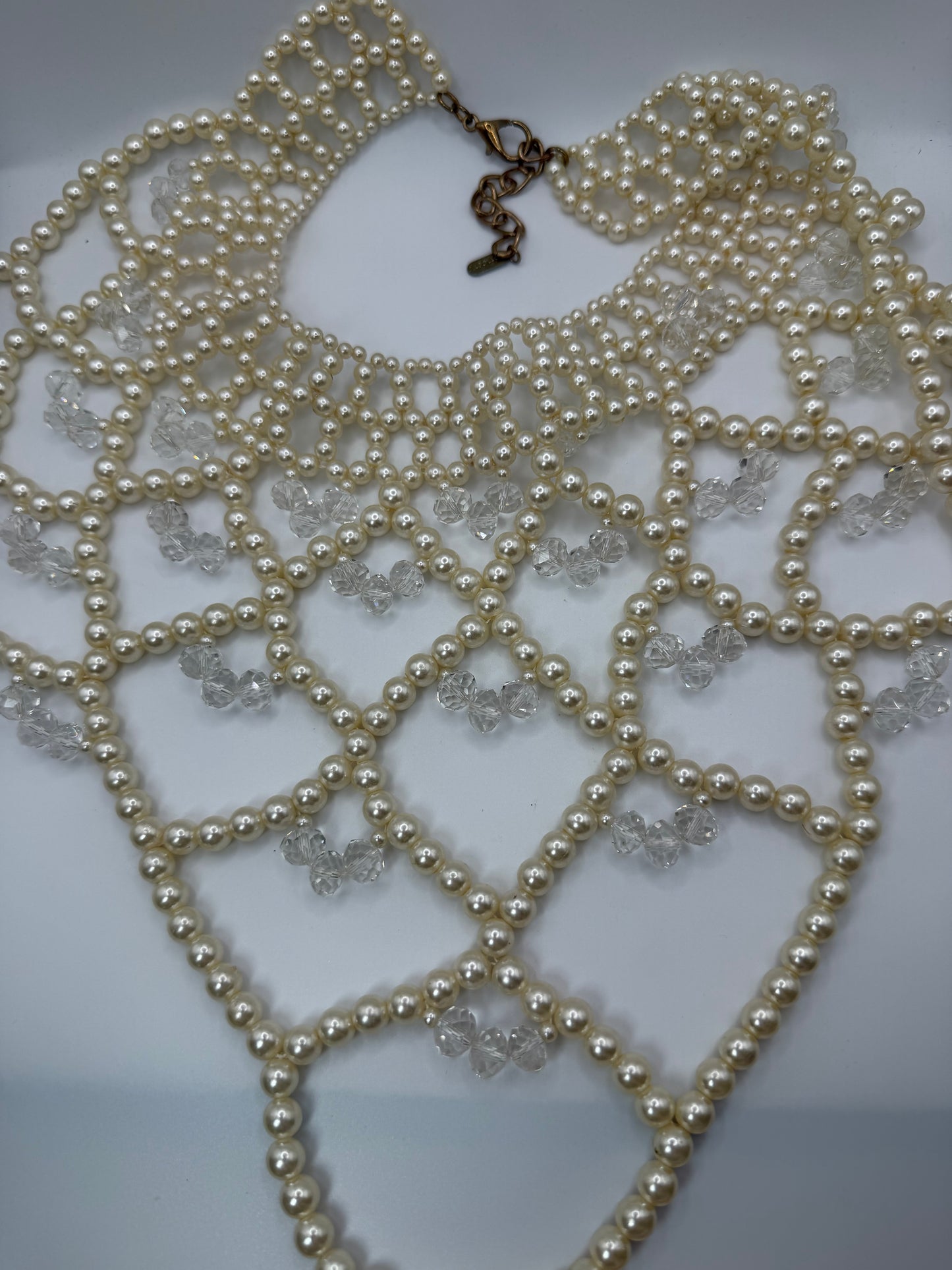 Vintage Oversized Pearl Crystal Lattice Collar Necklace