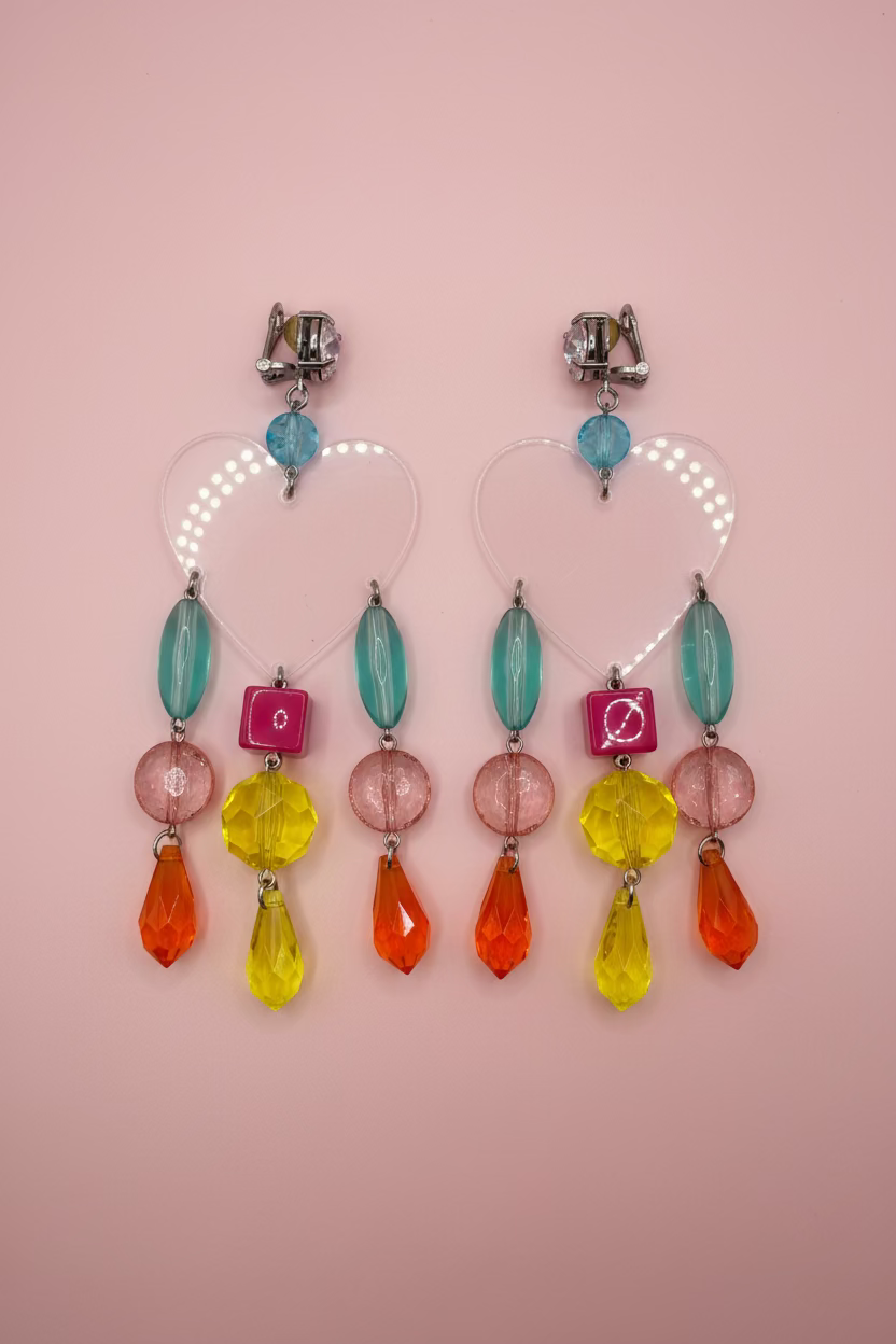 Miu Miu Lucite Heart Beaded Chandelier Earrings