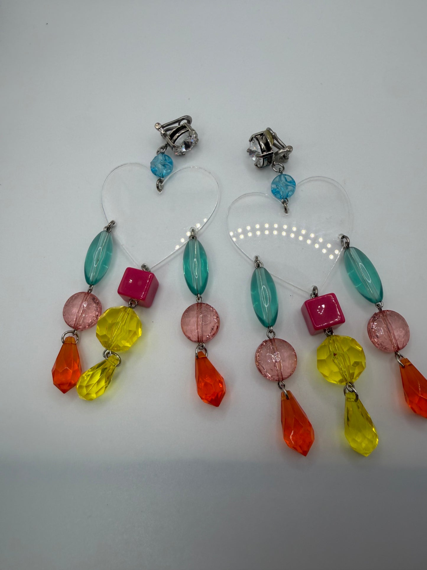 Miu Miu Lucite Heart Beaded Chandelier Earrings