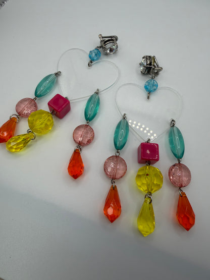 Miu Miu Lucite Heart Beaded Chandelier Earrings